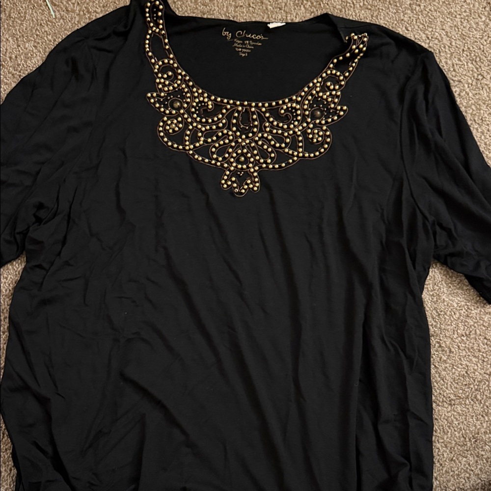 Chico's Black Top with Gold Embellishments